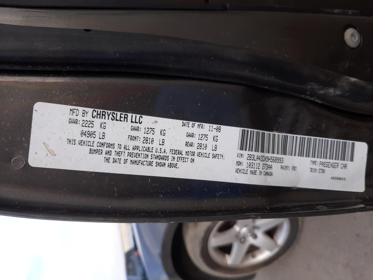 Photo 10 from auction – 2009 DODGE CHARGER with VIN 2B3LA43DX9H568993