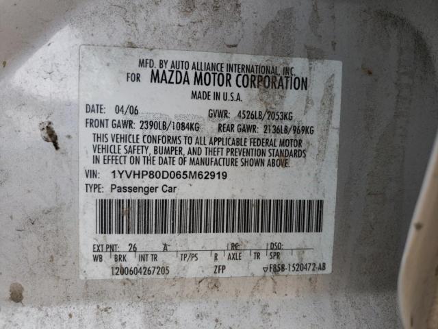 Photo 10 from auction – 2006 MAZDA 6 S with VIN 1YVHP80D065M62919