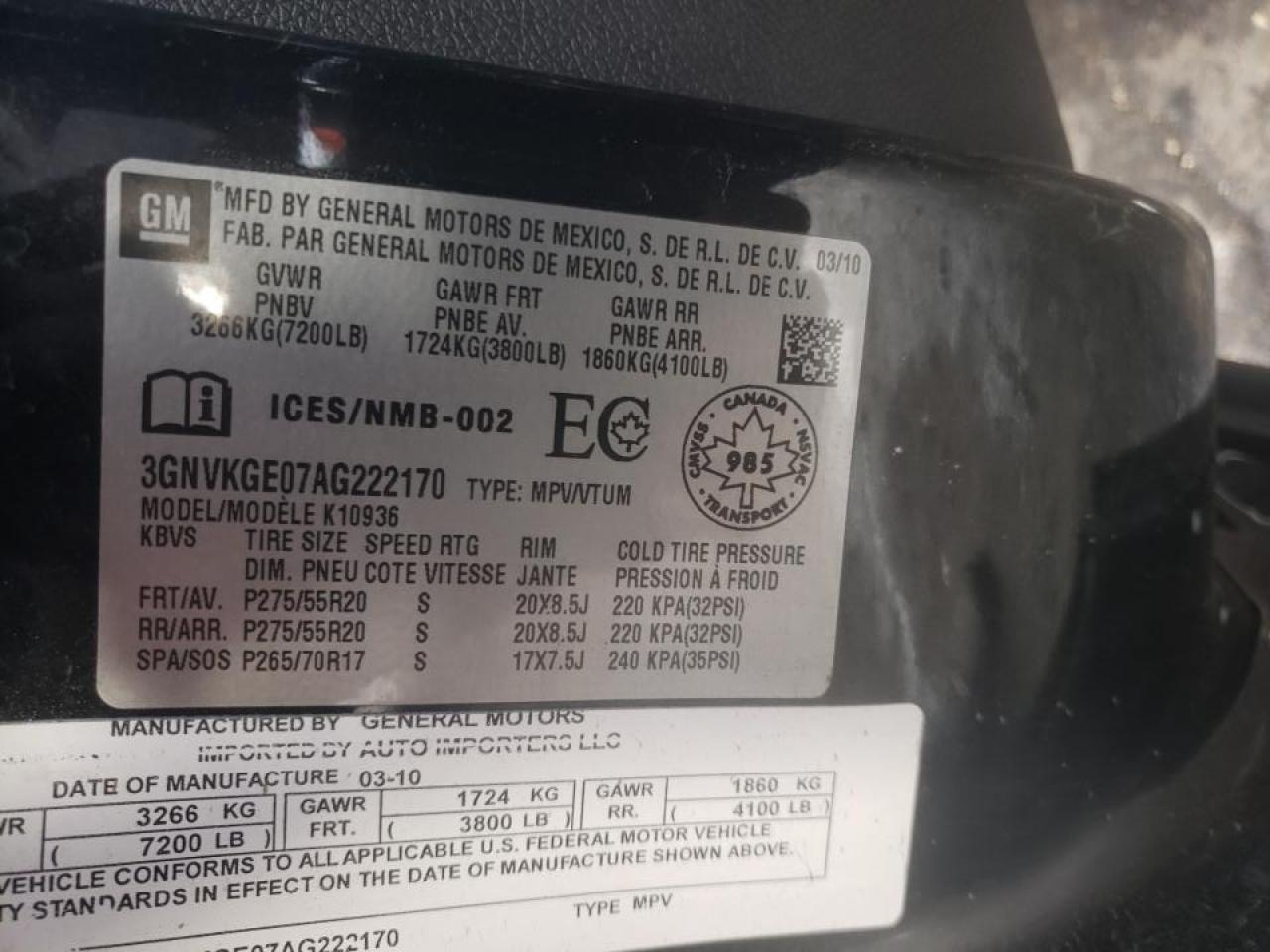 Photo 10 from auction – 2010 CHEVROLET AVALANCHE with VIN 3GNVKGE07AG222170