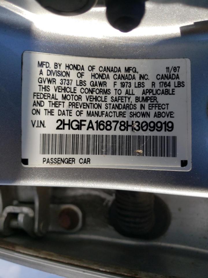 Photo 10 from auction – 2008 HONDA CIVIC EX with VIN 2HGFA16878H309919