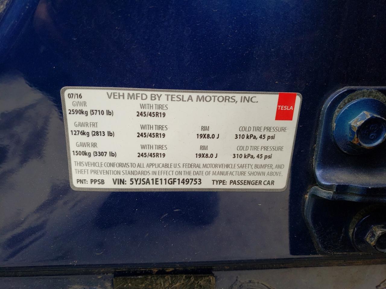 Photo 10 from auction – 2016 TESLA MODEL S with VIN 5YJSA1E11GF149753