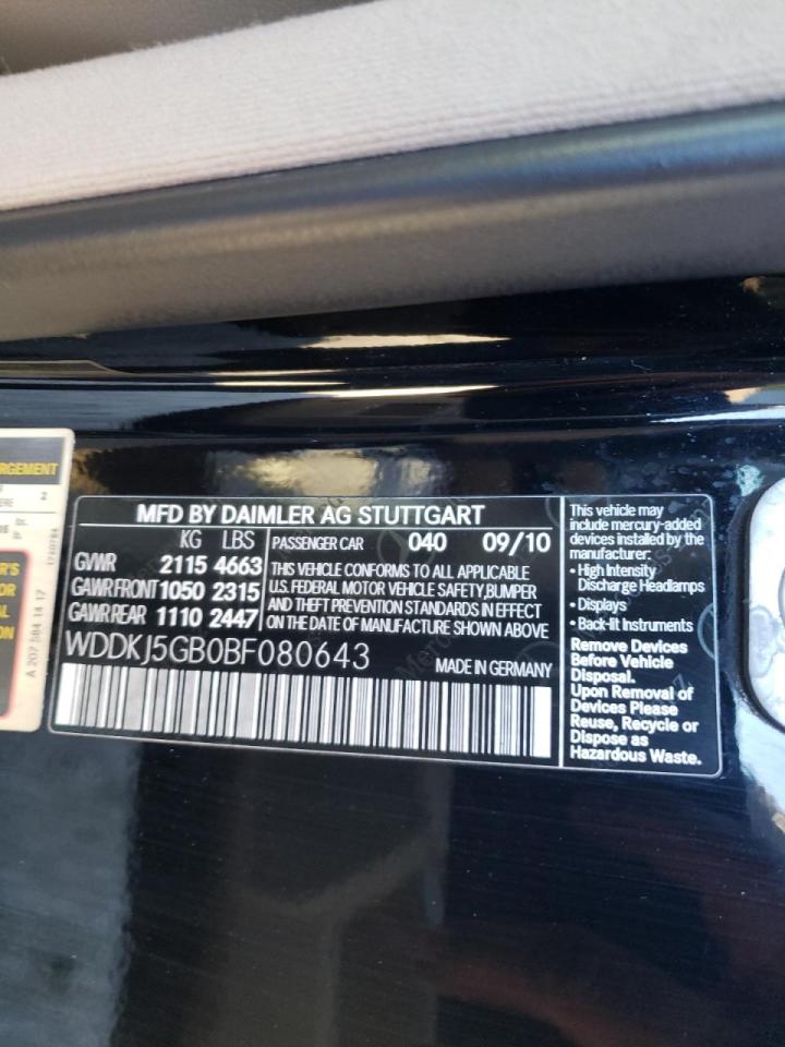 Photo 10 from auction – 2011 MERCEDES-BENZ E 350 with VIN WDDKJ5GB0BF080643