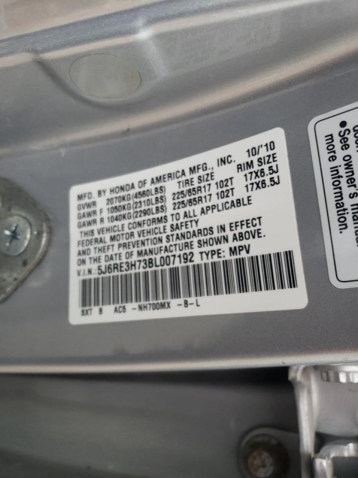 Photo 10 from auction – 2011 HONDA CR-V EXL with VIN 5J6RE3H73BL007192