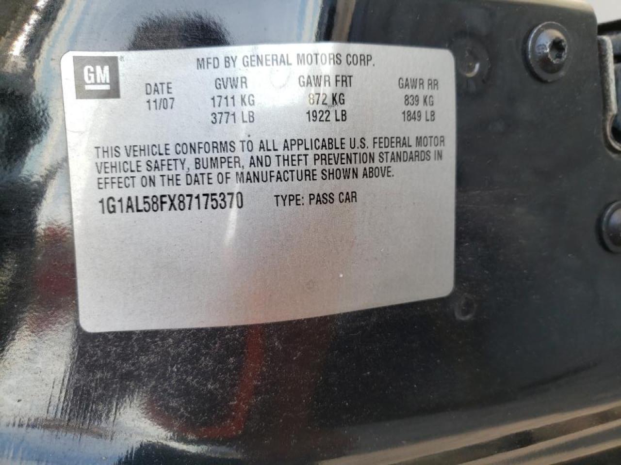 Photo 10 from auction – 2008 CHEVROLET COBALT LT with VIN 1G1AL58FX87175370