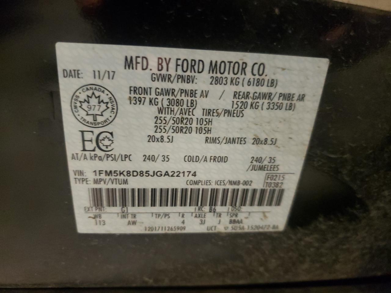 Photo 10 from auction – 2018 FORD EXPLORER X with VIN 1FM5K8D85JGA22174