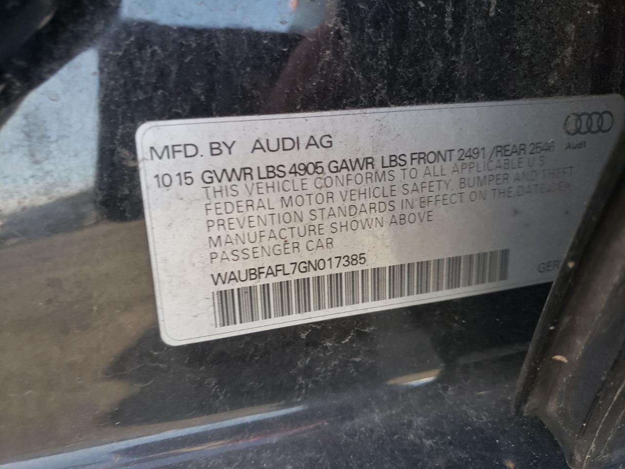 Photo 10 from auction – 2016 AUDI A4 PREMIUM with VIN WAUBFAFL7GN017385