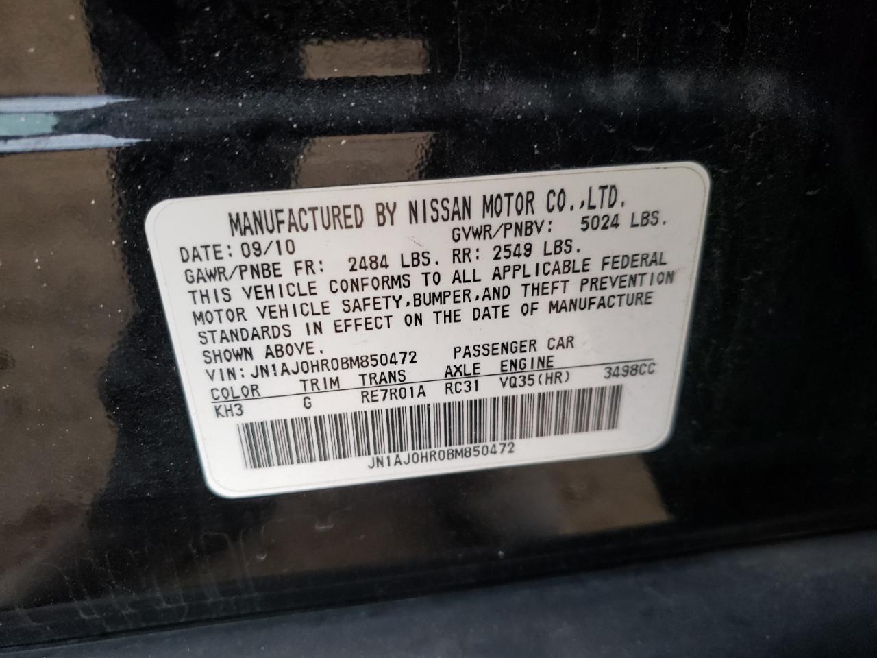 Photo 10 from auction – 2011 INFINITI EX35 BASE with VIN JN1AJ0HR0BM850472