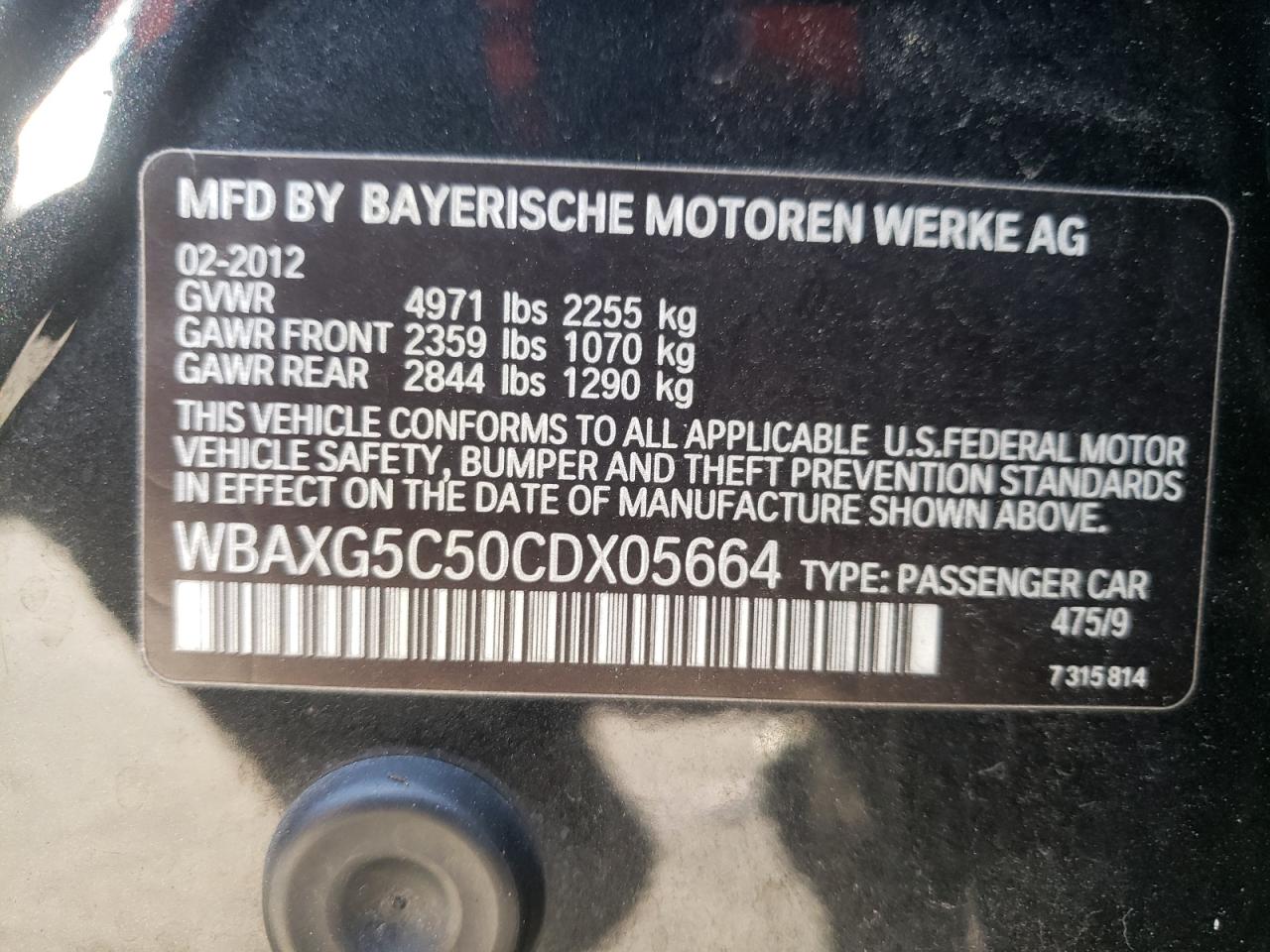 Photo 10 from auction – 2012 BMW 528 I with VIN WBAXG5C50CDX05664