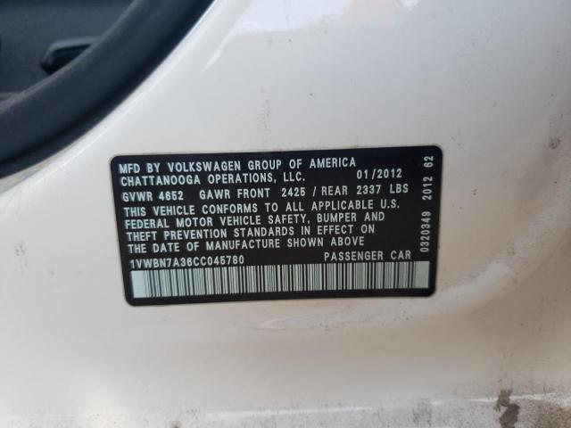 Photo 10 from auction – 2012 VOLKSWAGEN PASSAT SE with VIN 1VWBN7A36CC045780