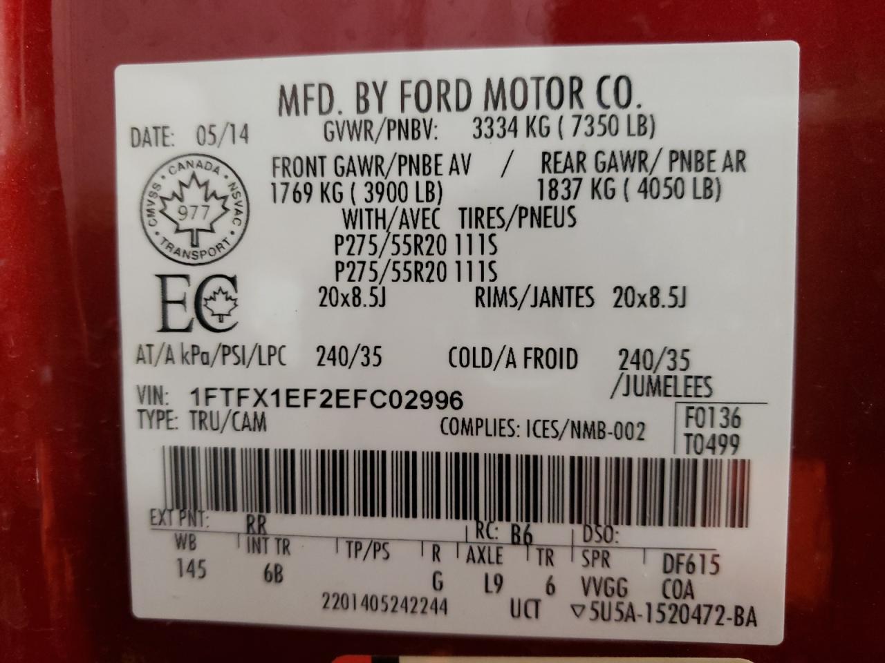 Photo 10 from auction – 2014 FORD F150 SUPER with VIN 1FTFX1EF2EFC02996