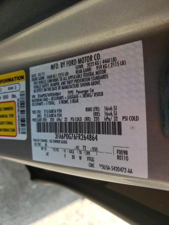 Photo 10 from auction – 2015 FORD FUSION S with VIN 3FA6P0G76FR264864