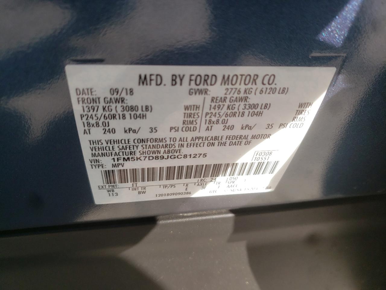 Photo 10 from auction – 2018 FORD EXPLORER X with VIN 1FM5K7D89JGC81275