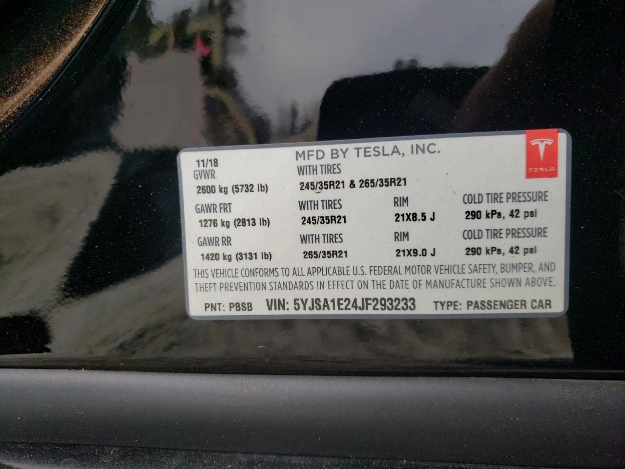 Photo 10 from auction – 2018 TESLA MODEL S with VIN 5YJSA1E24JF293233