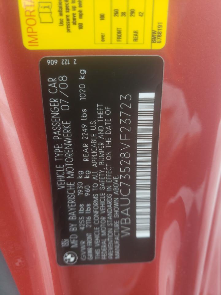 Photo 10 from auction – 2008 BMW 135 I with VIN WBAUC73528VF23723