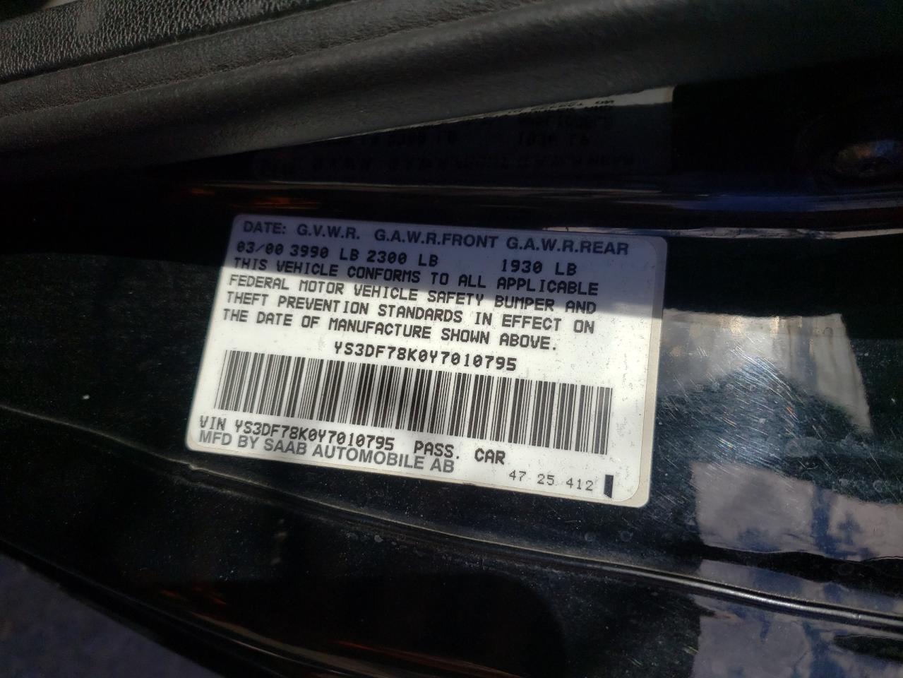 Photo 10 from auction – 2000 SAAB 9-3 SE with VIN YS3DF78K0Y7010795