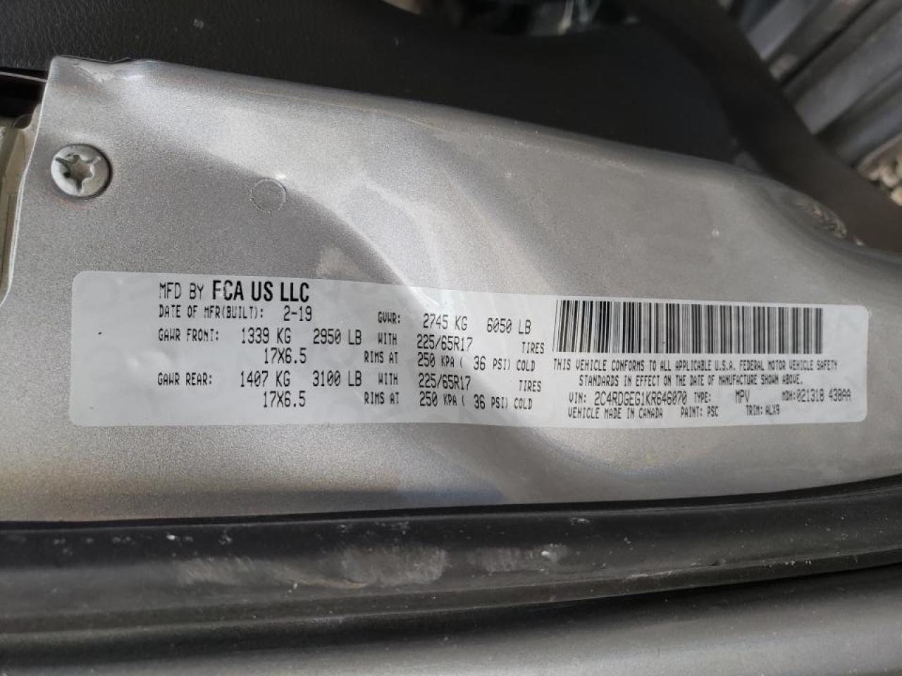 Photo 10 from auction – 2019 DODGE GRAND CARA with VIN 2C4RDGEG1KR646070