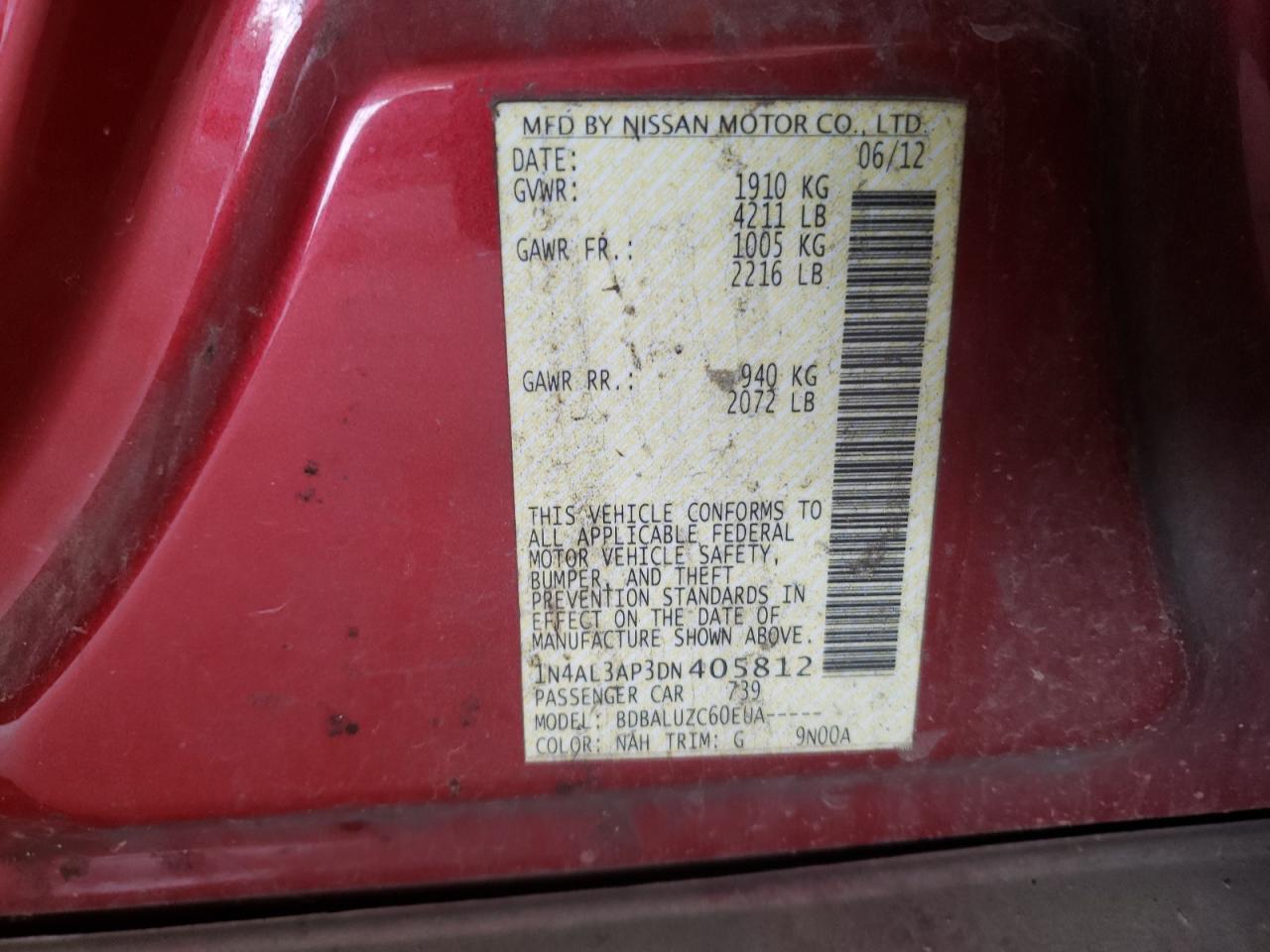 Photo 10 from auction – 2013 NISSAN ALTIMA 2.5 with VIN 1N4AL3AP3DN405812