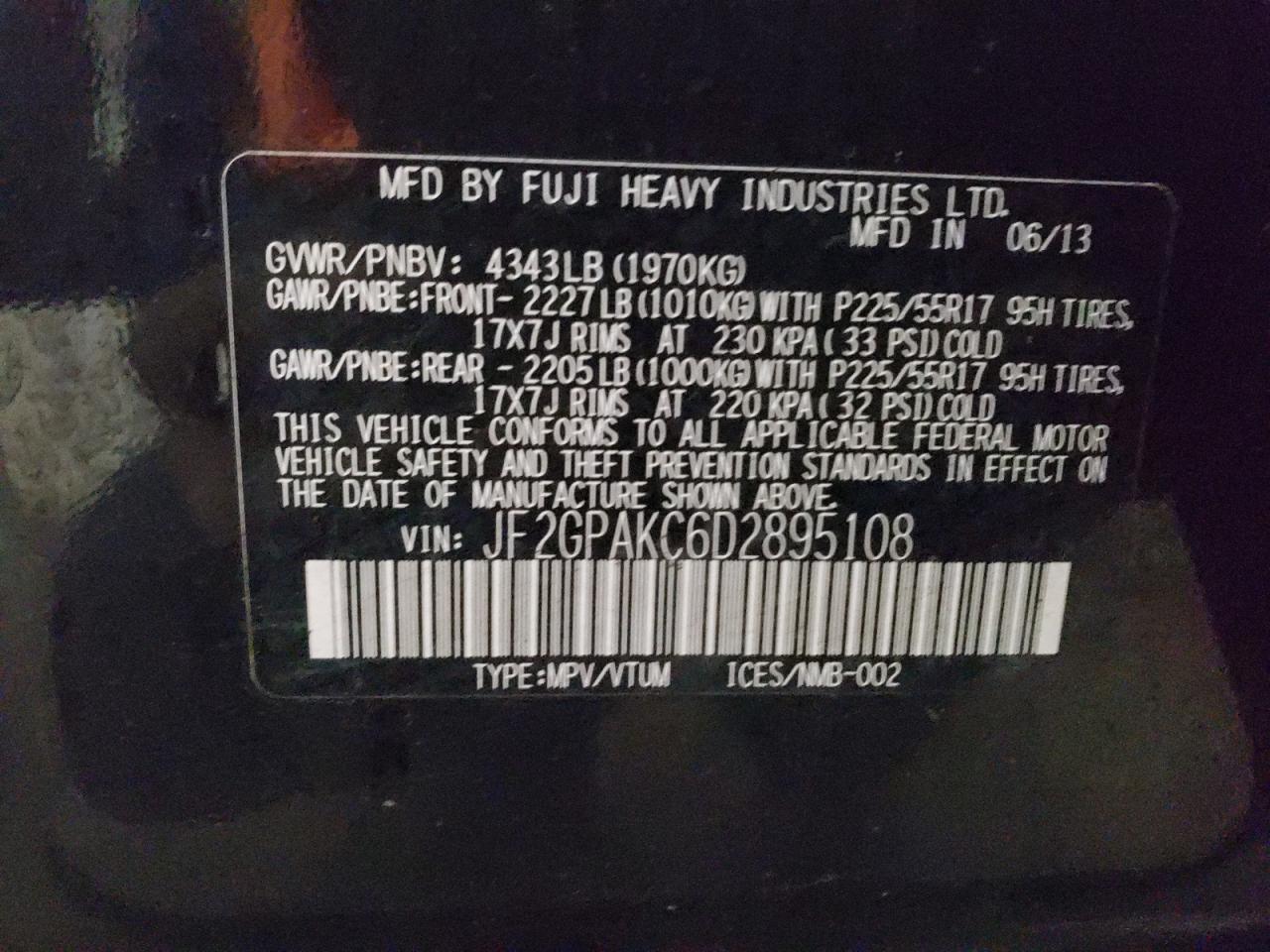 Photo 10 from auction – 2013 SUBARU XV CROSSTR with VIN JF2GPAKC6D2895108