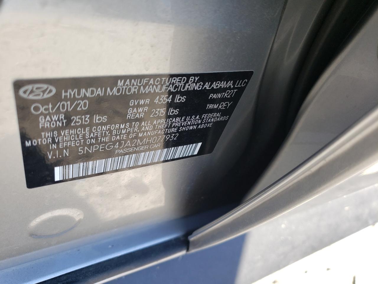 Photo 10 from auction – 2021 HYUNDAI SONATA SE with VIN 5NPEG4JA2MH077932