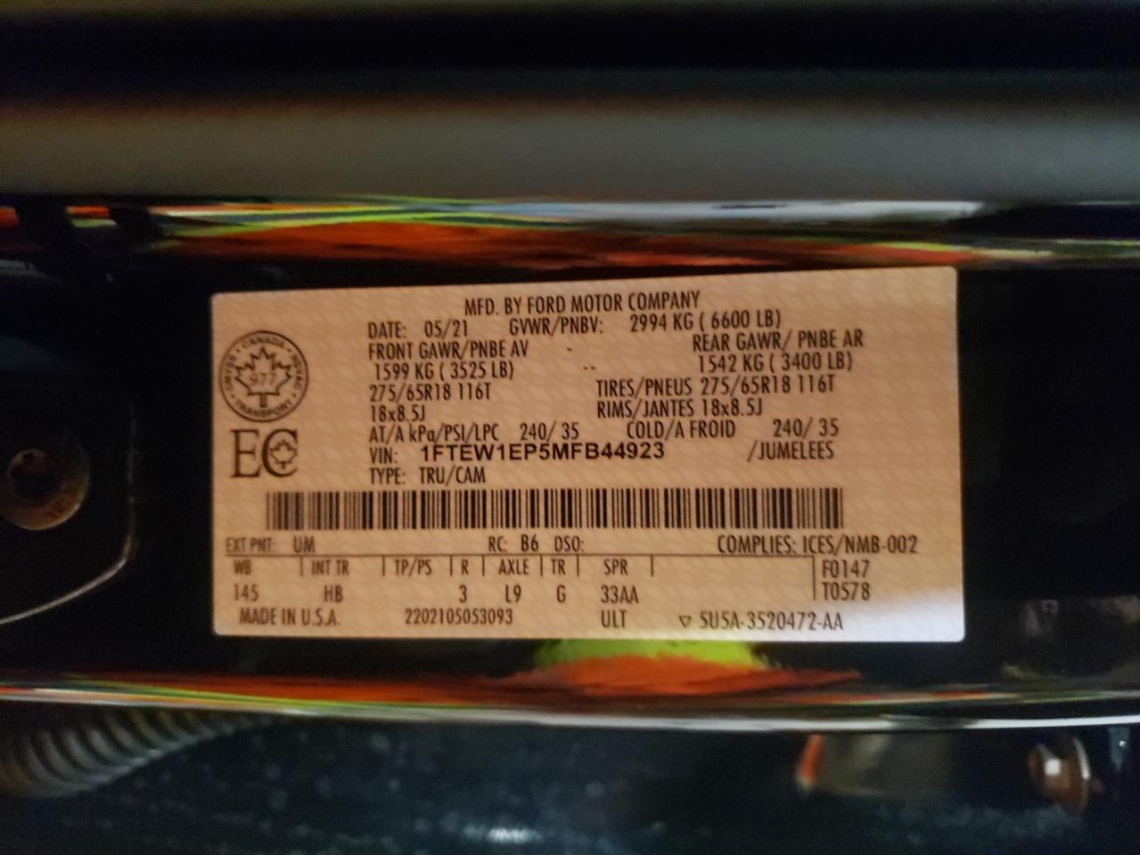 Photo 10 from auction – 2021 FORD F150 SUPER with VIN 1FTEW1EP5MFB44923