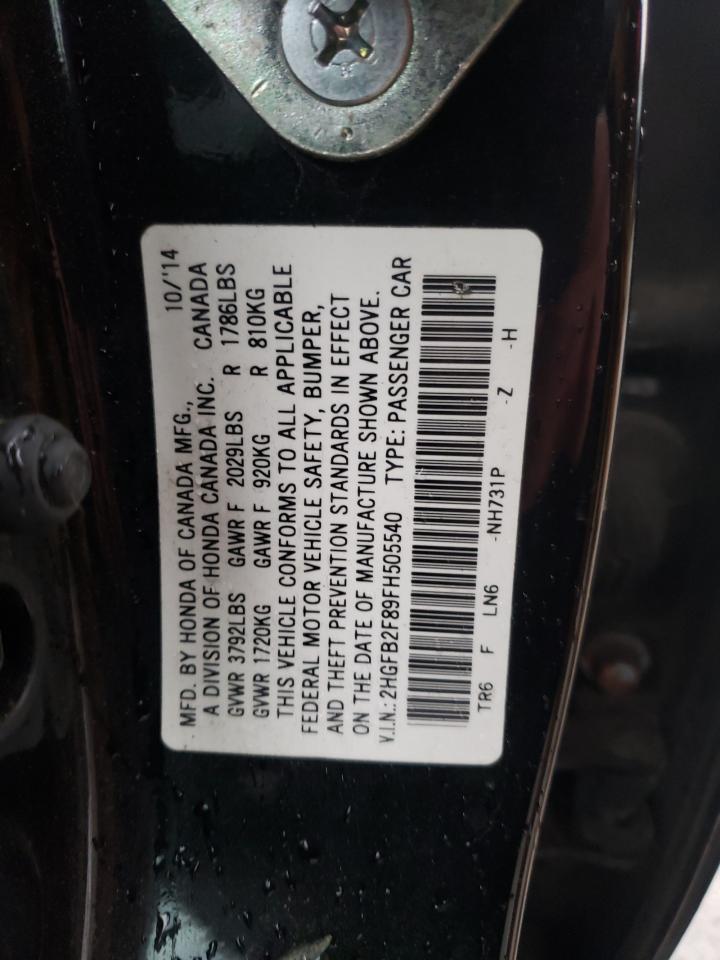 Photo 10 from auction – 2015 HONDA CIVIC EX with VIN 2HGFB2F89FH505540