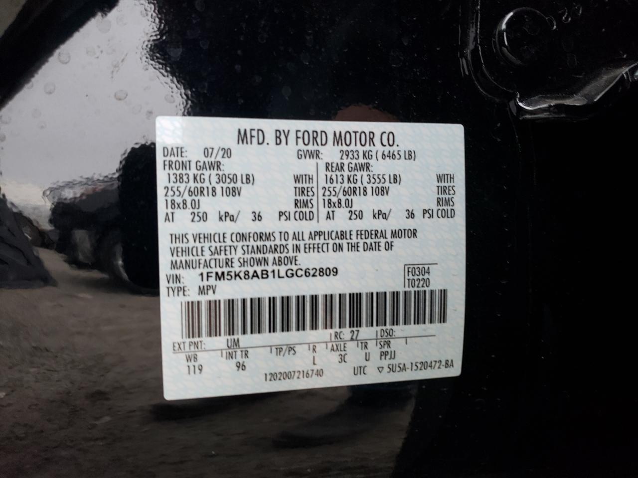 Photo 10 from auction – 2020 FORD EXPLORER P with VIN 1FM5K8AB1LGC62809