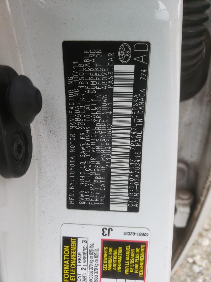 Photo 10 from auction – 2011 TOYOTA COROLLA BA with VIN 2T1BU4EE0BC711411