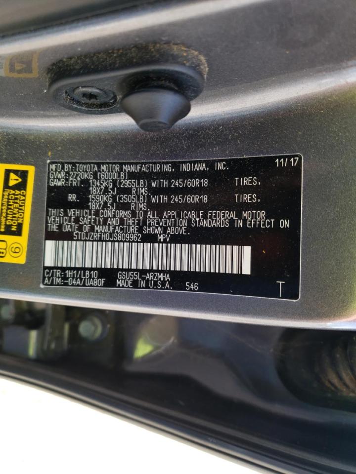 Photo 10 from auction – 2018 TOYOTA HIGHLANDER with VIN 5TDJZRFH0JS809962