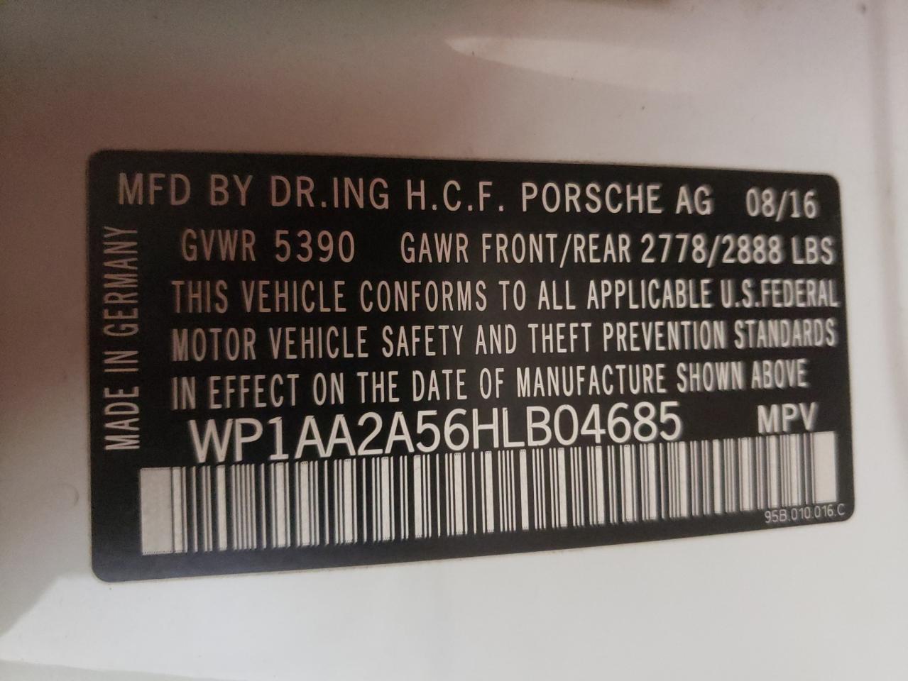 Photo 10 from auction – 2017 PORSCHE MACAN with VIN WP1AA2A56HLB04685