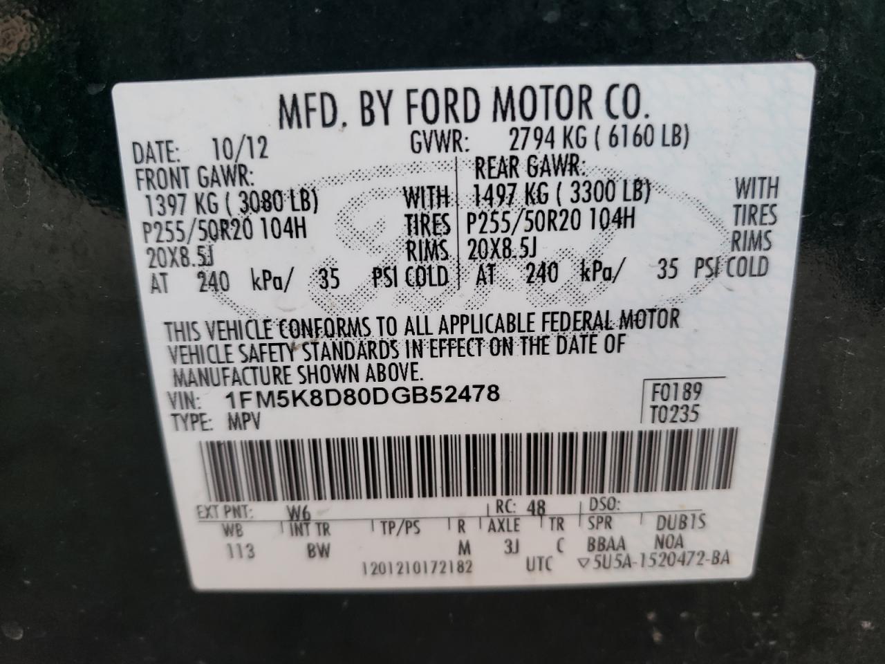 Photo 10 from auction – 2013 FORD EXPLORER X with VIN 1FM5K8D80DGB52478