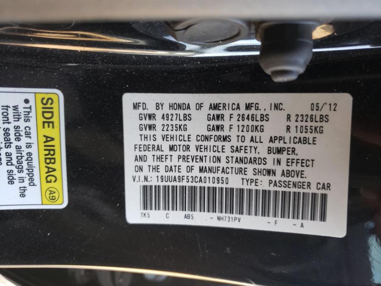 Photo 10 from auction – 2012 ACURA TL with VIN 19UUA9F53CA010950