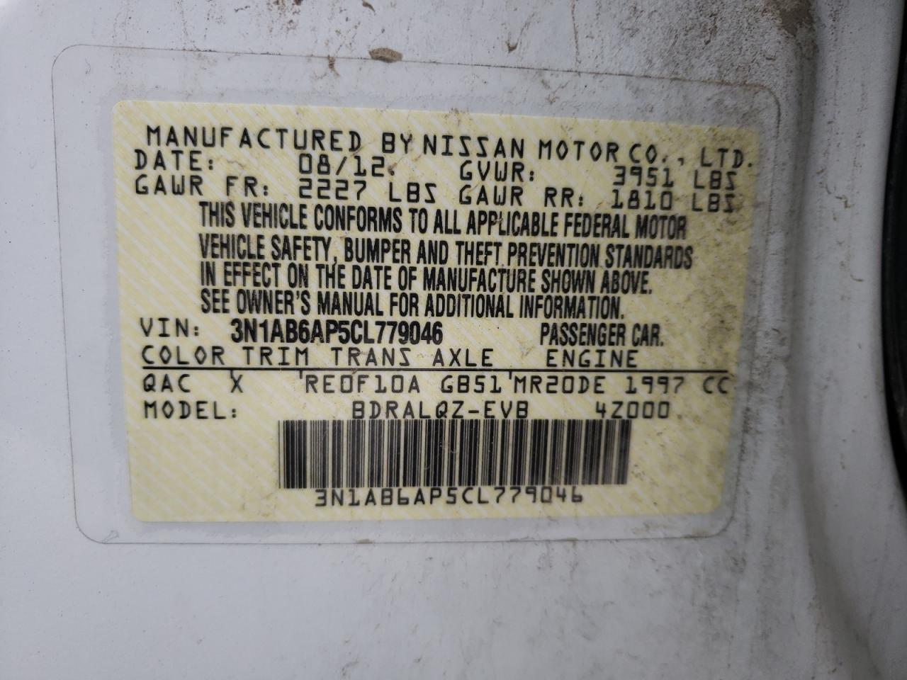 Photo 10 from auction – 2012 NISSAN SENTRA 2.0 with VIN 3N1AB6AP5CL779046