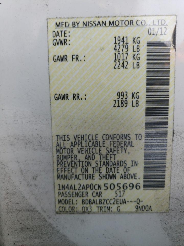 Photo 10 from auction – 2012 NISSAN ALTIMA BAS with VIN 1N4AL2AP0CN505696