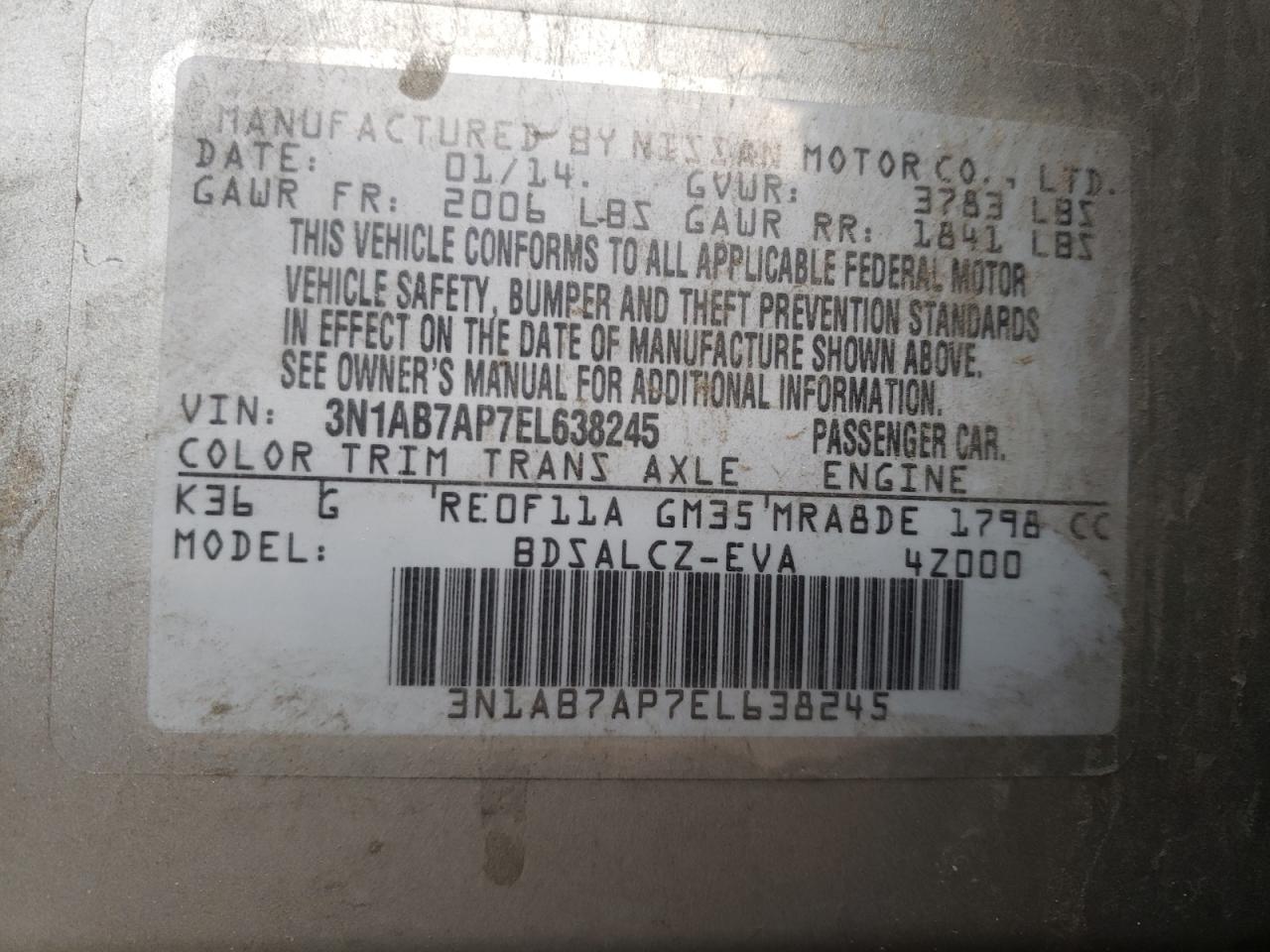 Photo 10 from auction – 2014 NISSAN SENTRA S with VIN 3N1AB7AP7EL638245