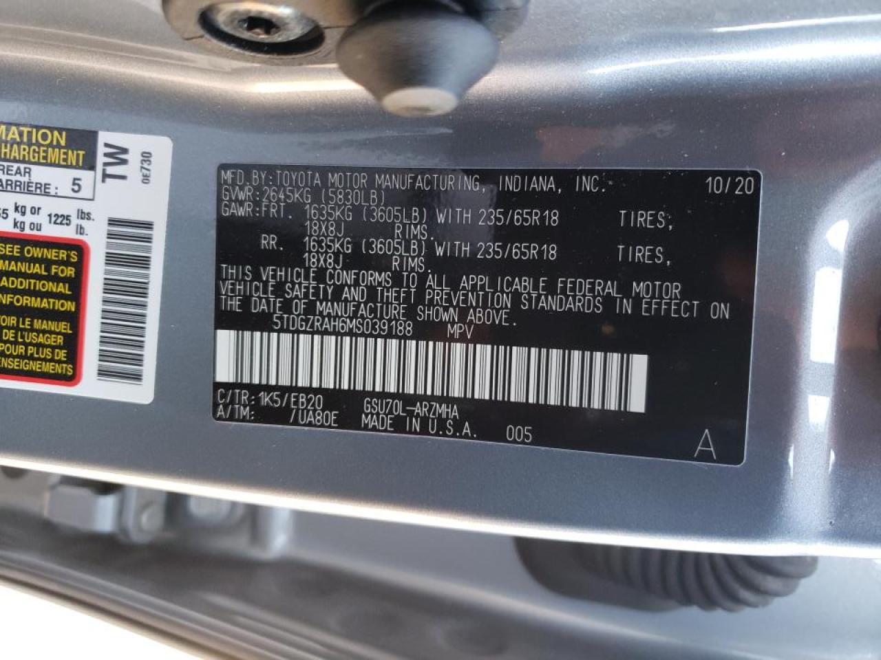 Photo 10 from auction – 2021 TOYOTA HIGHLANDER with VIN 5TDGZRAH6MS039188