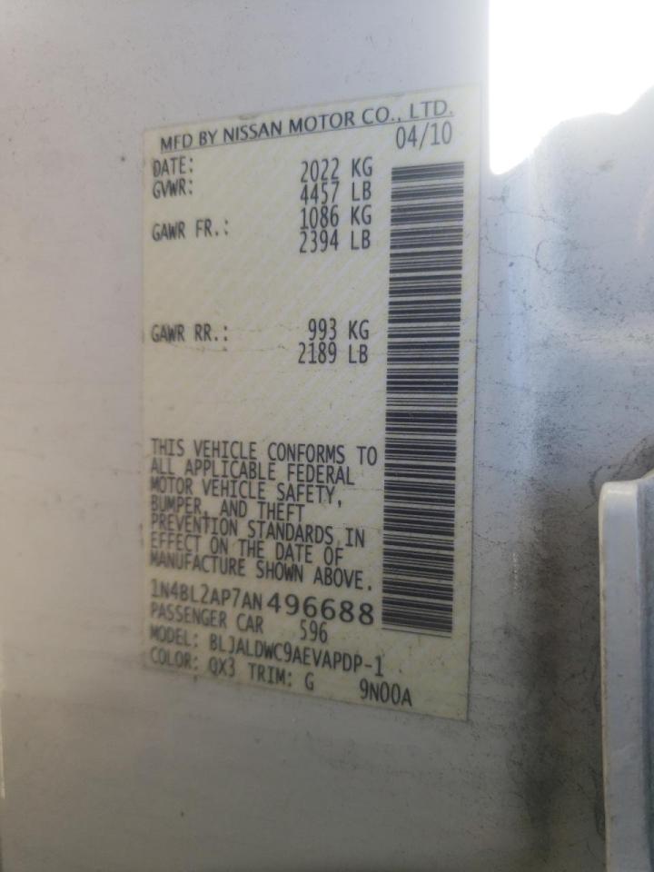 Photo 10 from auction – 2010 NISSAN ALTIMA 3.5 with VIN 1N4BL2AP7AN496688