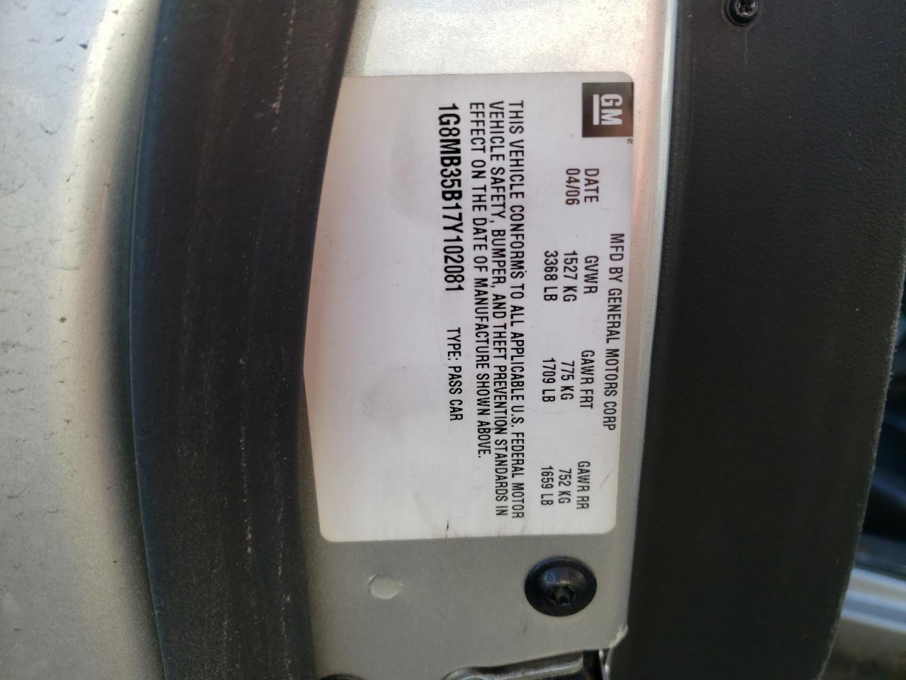 Photo 10 from auction – 2007 SATURN SKY with VIN 1G8MB35B17Y102081