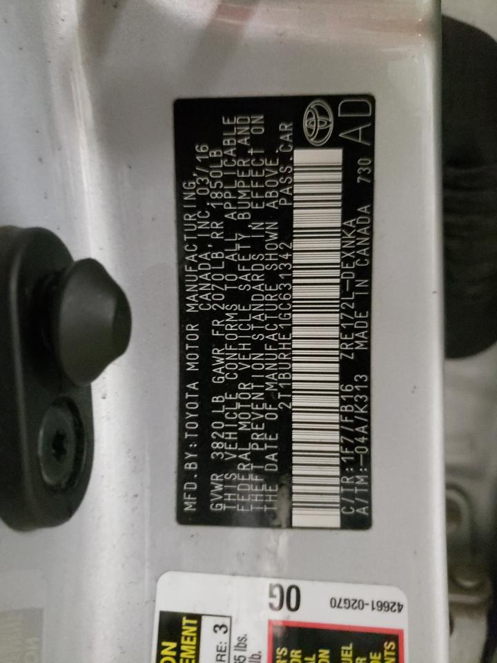 Photo 10 from auction – 2016 TOYOTA COROLLA L with VIN 2T1BURHE1GC631342