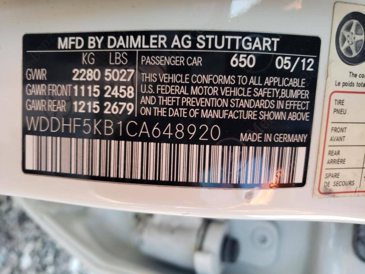 Photo 10 from auction – 2012 MERCEDES-BENZ E 350 with VIN WDDHF5KB1CA648920