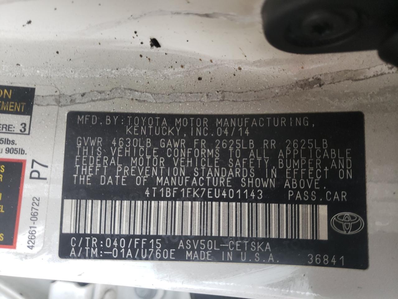 Photo 10 from auction – 2014 TOYOTA CAMRY L with VIN 4T1BF1FK7EU401143