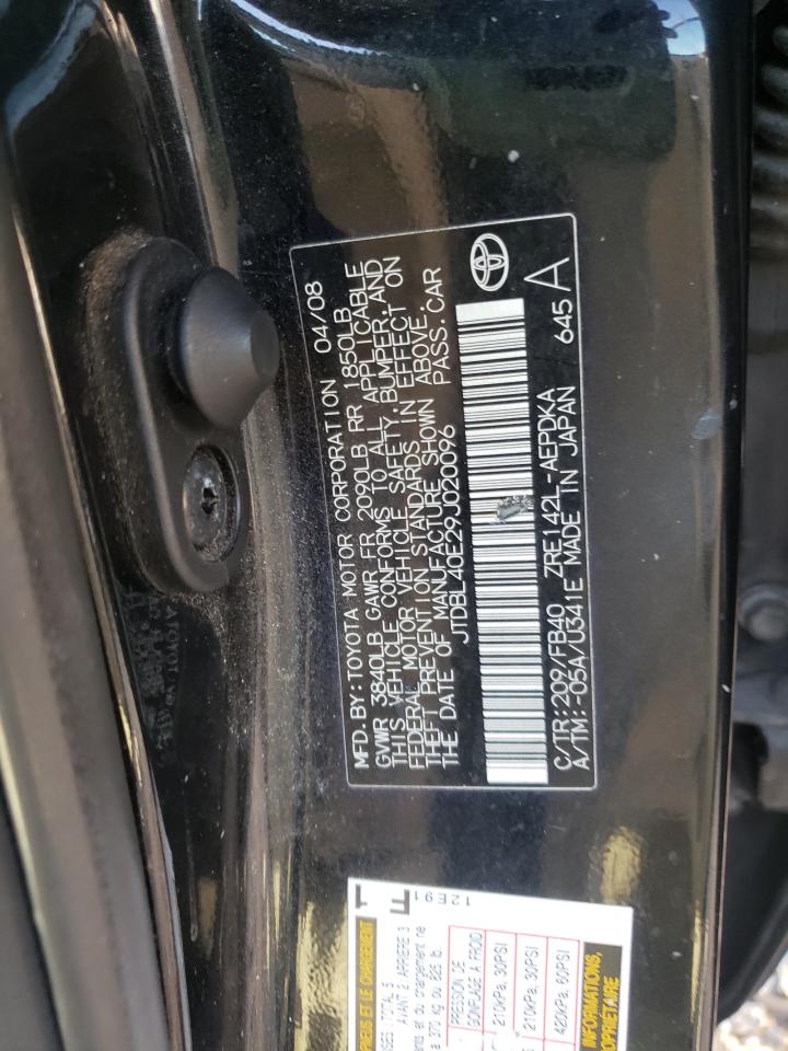 Photo 10 from auction – 2009 TOYOTA COROLLA BA with VIN JTDBL40E29J020096