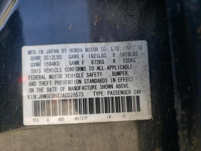 Photo 10 from auction – 2010 HONDA FIT with VIN JHMGE8H47AC020573