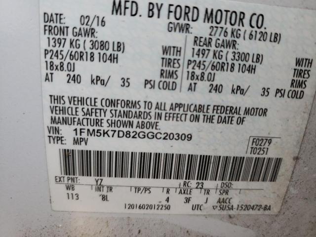 Photo 10 from auction – 2016 FORD EXPLORER X with VIN 1FM5K7D82GGC20309