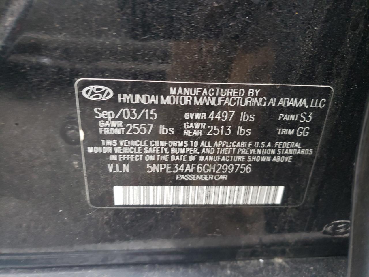 Photo 10 from auction – 2016 HYUNDAI SONATA SPO with VIN 5NPE34AF6GH299756