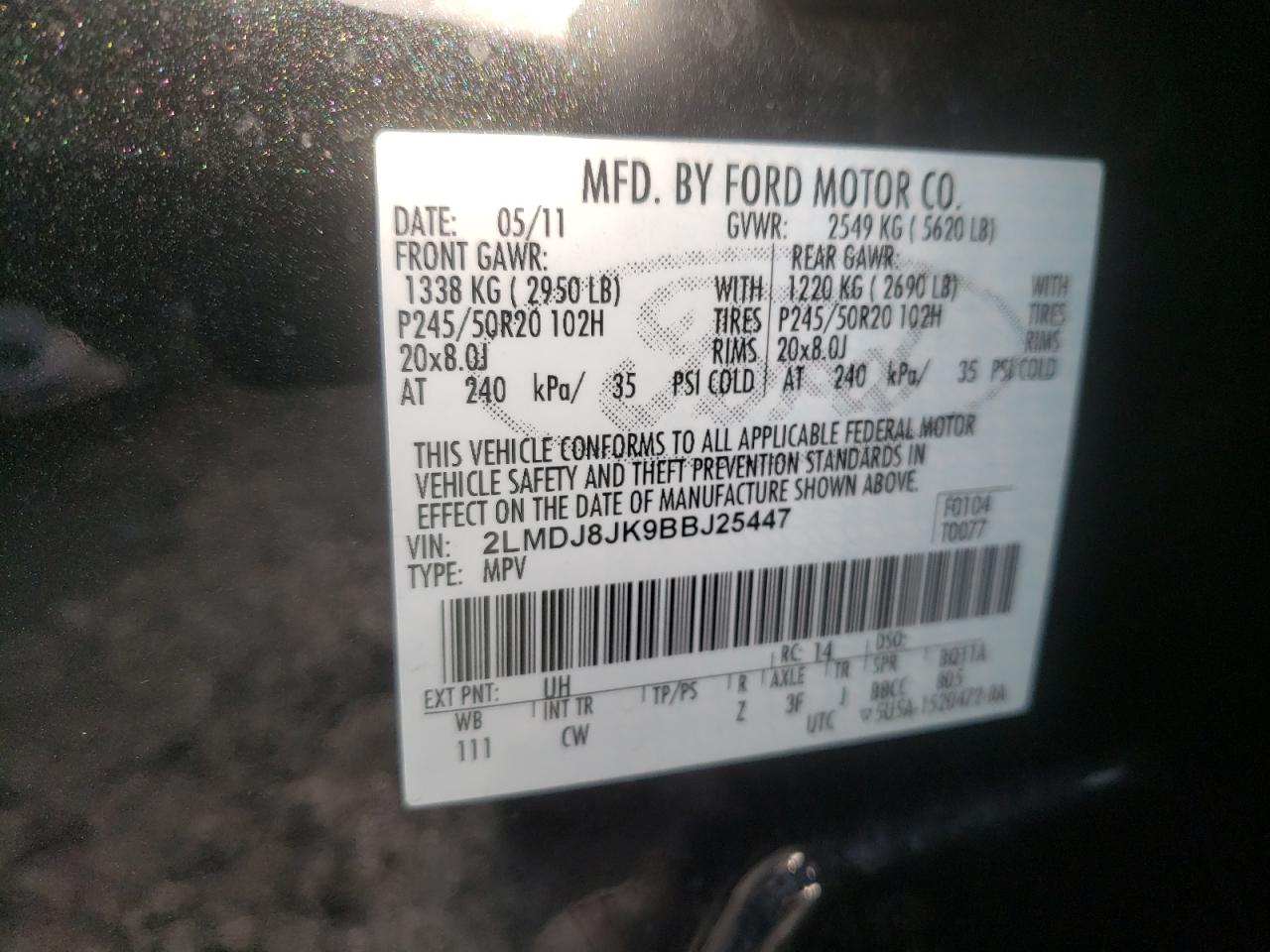 Photo 10 from auction – 2011 LINCOLN MKX with VIN 2LMDJ8JK9BBJ25447