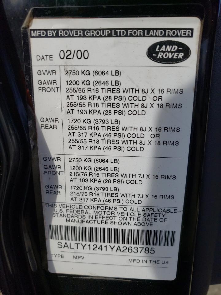 Photo 10 from auction – 2000 LAND ROVER DISCOVERY with VIN SALTY1241YA263785