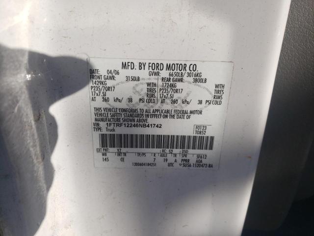 Photo 10 from auction – 2006 FORD F150 with VIN 1FTRF12246NB41742