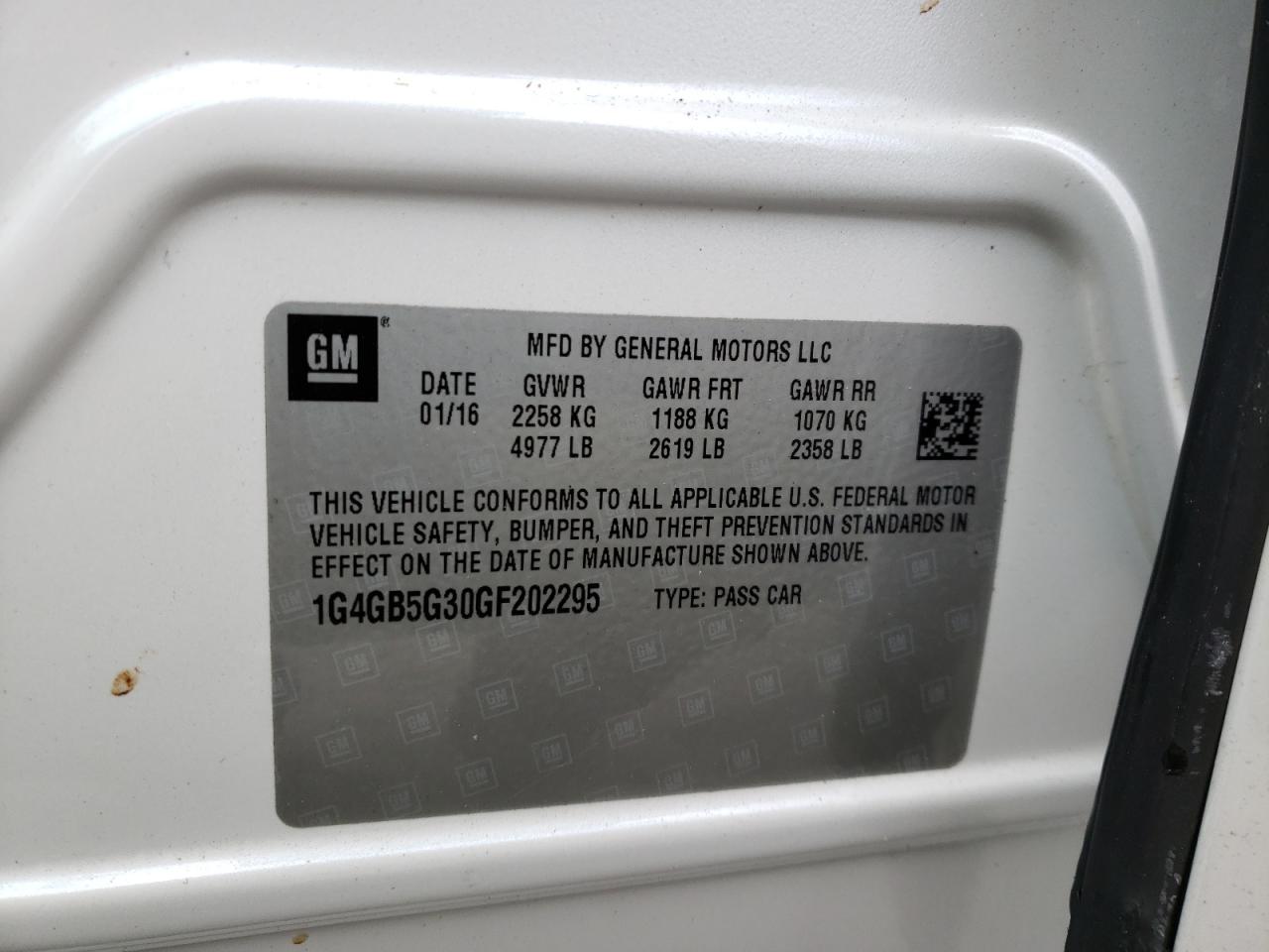Photo 10 from auction – 2016 BUICK LACROSSE with VIN 1G4GB5G30GF202295