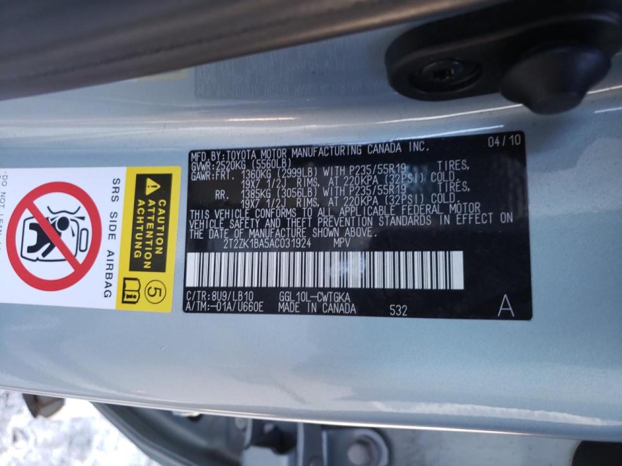 Photo 10 from auction – 2010 LEXUS RX 350 with VIN 2T2ZK1BA5AC031924