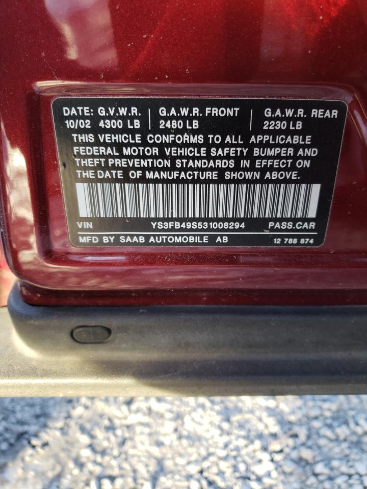 Photo 10 from auction – 2003 SAAB 9-3 LINEAR with VIN YS3FB49S531008294